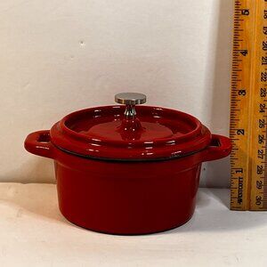 Mini Red Enamel Cast Iron Baker Wolfgang Puck 4" x 2" Individual Pan New